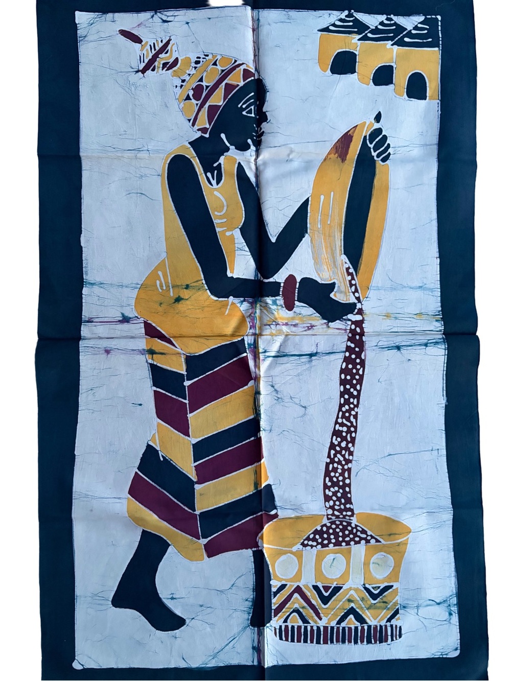 Hand-Crafted African Woman Tapestry in Mustard, Black & Burgundy